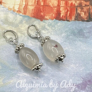 Chunky White phantom quartz silver statement dangle earrings